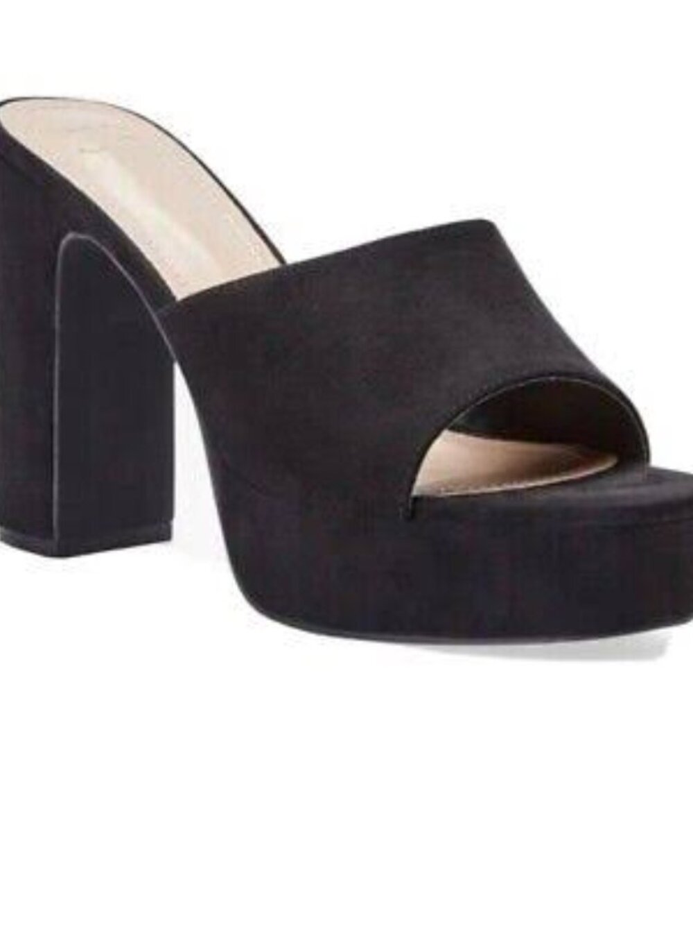 JustFab Abigale black suede platform heeled sandals